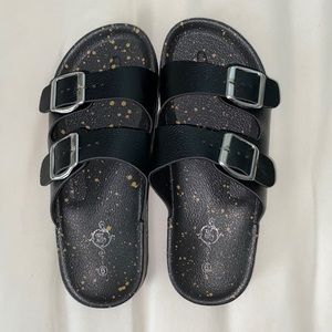 black double strap sandals